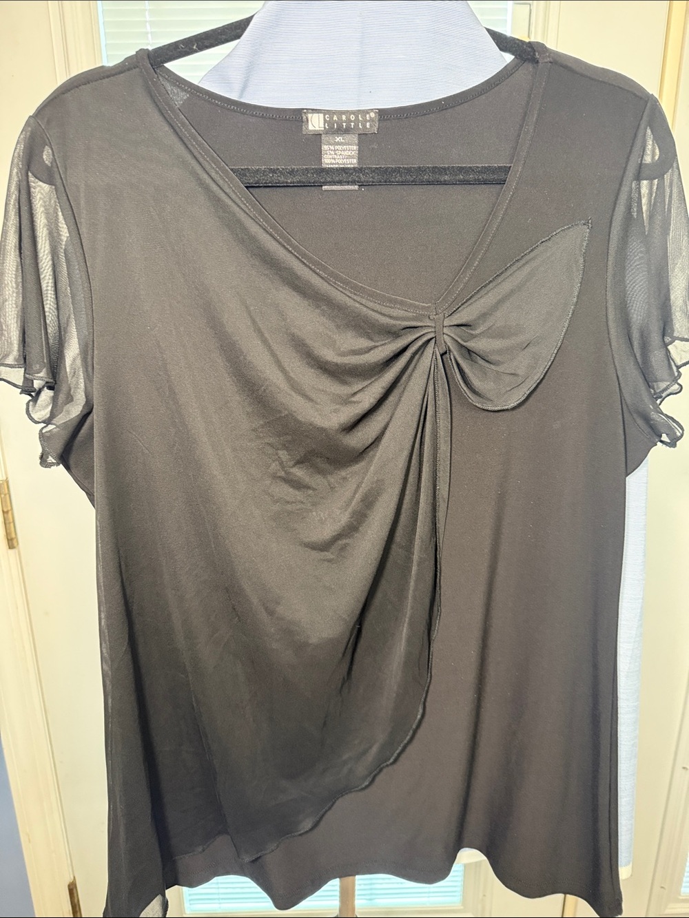 Carole Little Black Short-Sleeve Knot-Front Blouse
